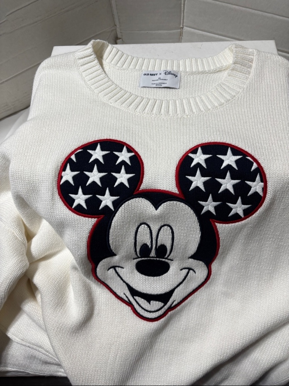 Old Navy White Mickey Flag Knit Sweatshirt